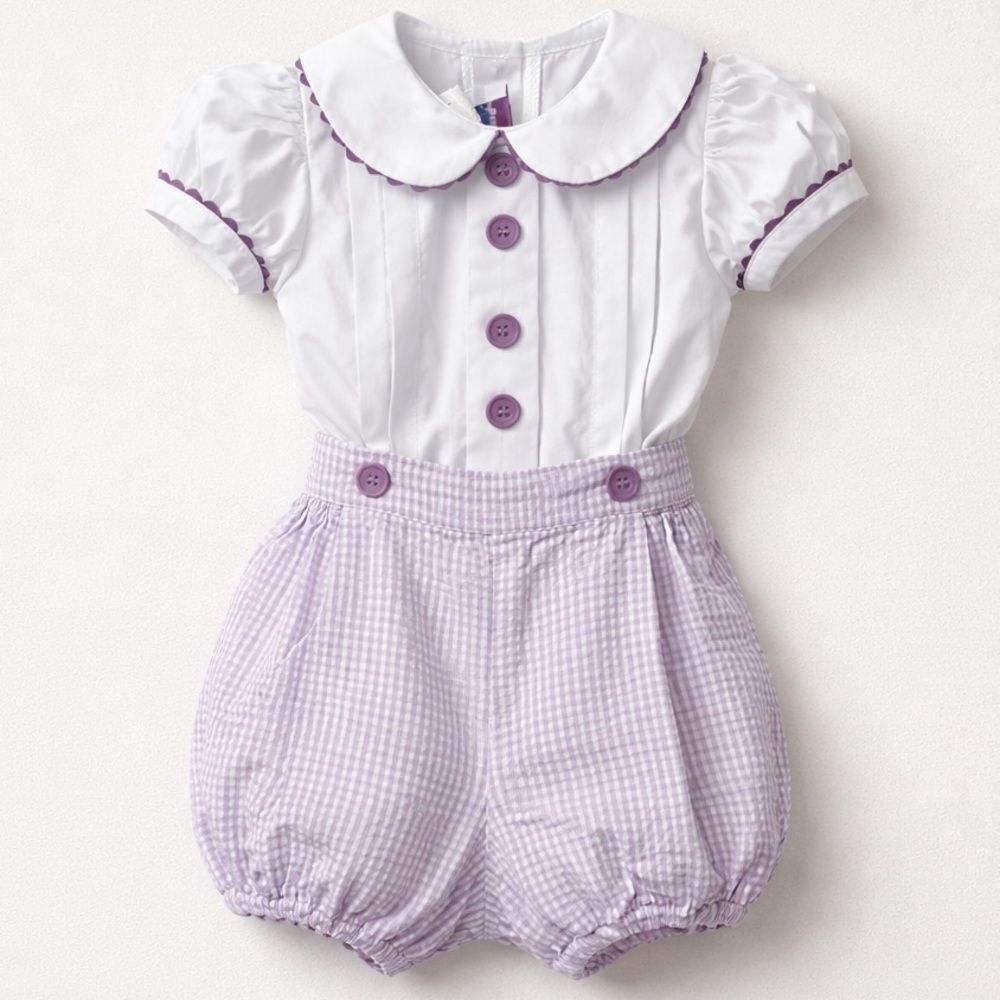 Posh Pickle Purple and White 2 piece searsucker Purple and white bubble set EUC.